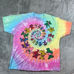 Liquid Blue Modern Grateful Dead Spiral Bear Rainbow Tie Dye T-Shirt Size XXL